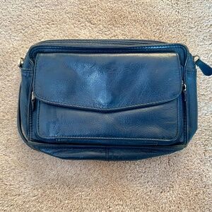 Genuine Navy Leather Purse with Wallet and Sunglasses Holder *Travel Bag*